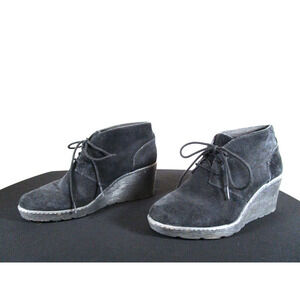 Collection By Clarks Black Suede Med. Wedge Heel Lace Up Ankle Boots Women 6.5